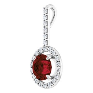 14K White Natural Mozambique Garnet & 1/4 CTW Natural Diamond Pendant