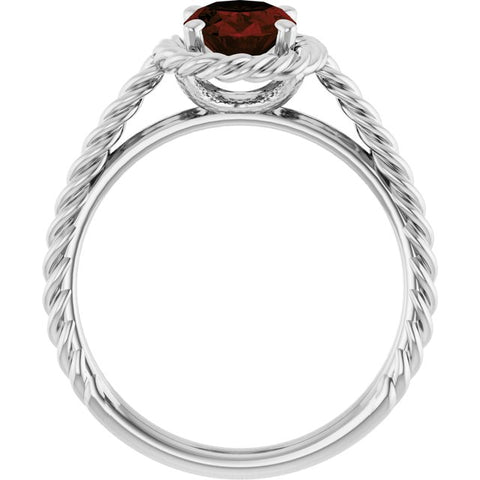 Sterling Silver Natural Mozambique Garnet Rope Ring