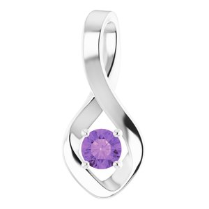 14K White 4 mm Round Natural Amethyst Pendant