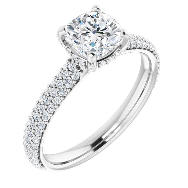 Pave Accented Cushion Engagement Ring Setting - Moijey Fine Jewelry and Diamonds