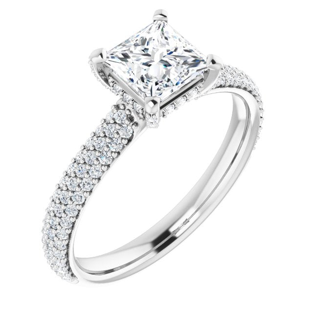 Pave Accented Princess Cut Engagement Ring Setting