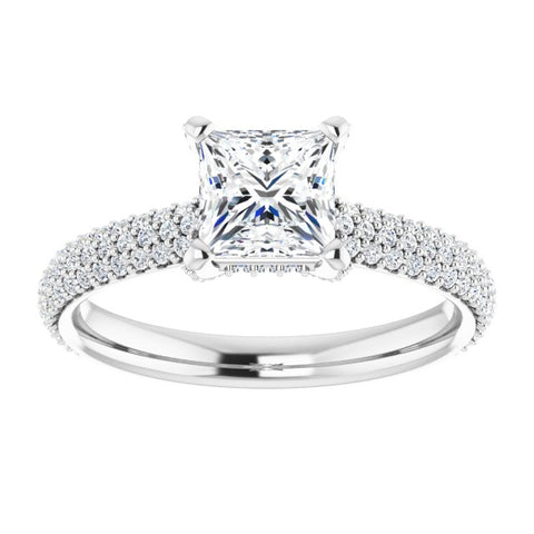 Pave Accented Princess Cut Engagement Ring Setting - Moijey Fine Jewelry and Diamonds