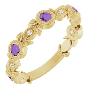 14K Yellow Natural Amethyst & .03 CTW Natural Diamond Leaf Ring