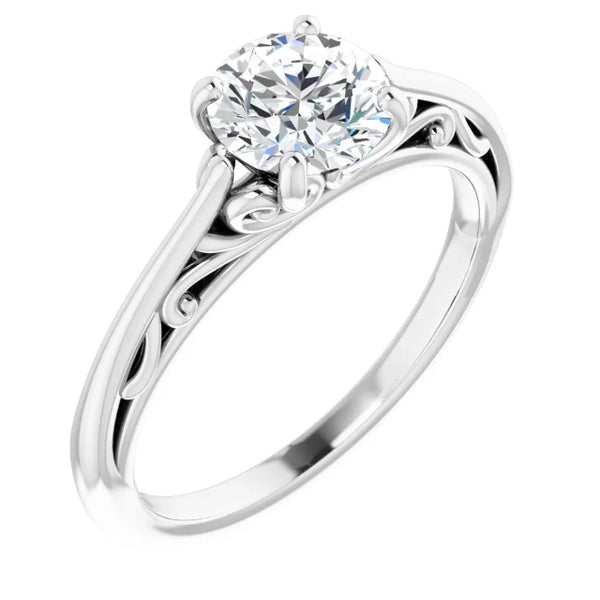 14K White 6.5mm Round Engagement Ring Mounting