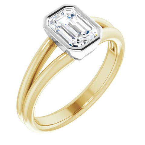 14k yellow and white 7x5 mm emerald cut engagement ring - Moijey Fine Jewelry and Diamonds