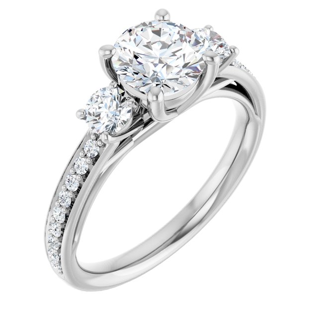 14K Three-stone Accented Engagement Ring