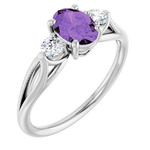 14K White Natural Amethyst & 1/5 CTW Natural Diamond Ring