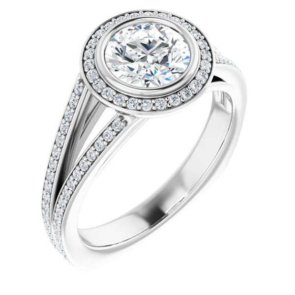 Bezel-Set Halo-Style Engagement Ring Round Mounting - Moijey Fine Jewelry and Diamonds