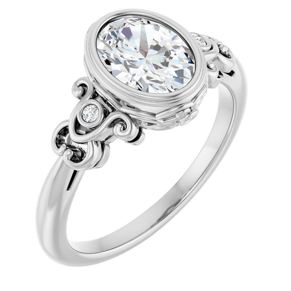 Oval-Shaped Accented Bezel-Set Engagement Ring Setting