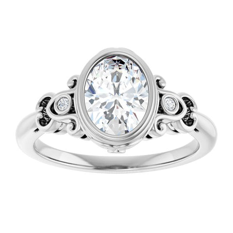 Oval-Shaped Accented Bezel-Set Engagement Ring Setting