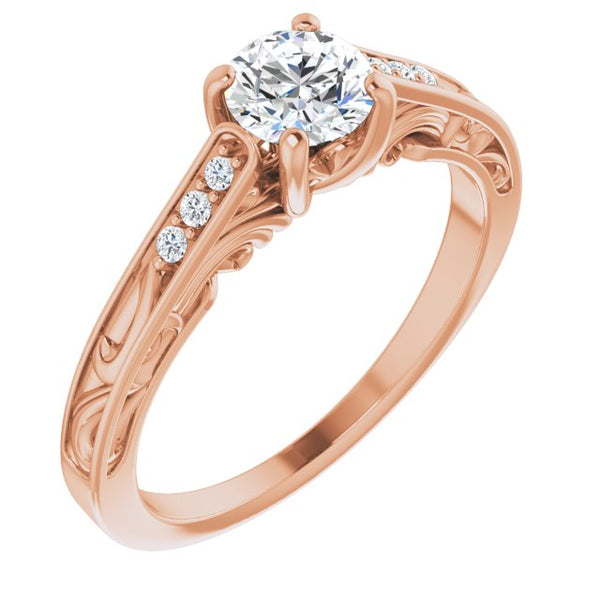 Round Vintage-Inspired Filigree Semi-Set Engagement Ring