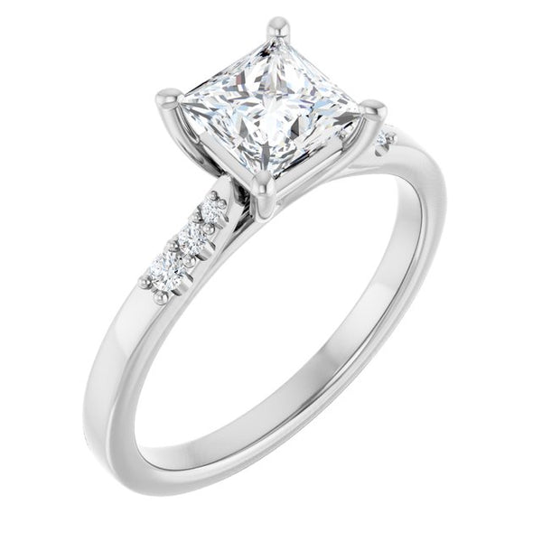 14K White 5.5x5.5mm Square .06 CWT Diamond Semi-Set Engagement Ring - Moijey Fine Jewelry and Diamonds