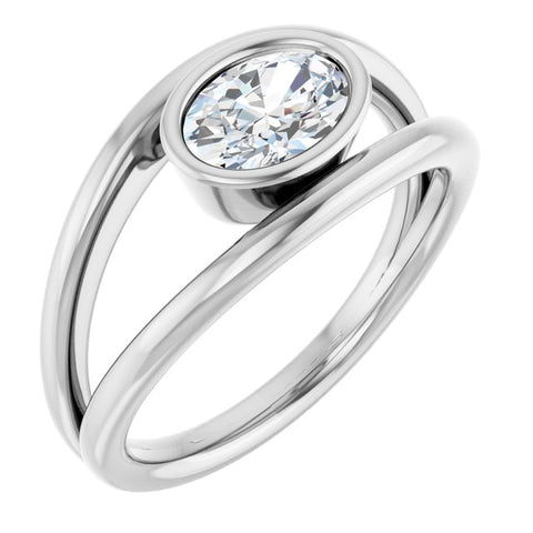 Bezel Set Solitaire Ring With Oval Mounting - Moijey Fine Jewelry and Diamonds