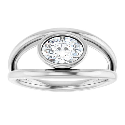 Bezel Set Solitaire Ring With Oval Mounting - Moijey Fine Jewelry and Diamonds