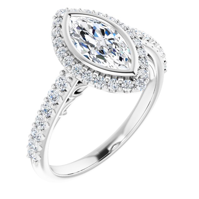 Marquise Bezel-Set Filigree Halo Engagement Ring