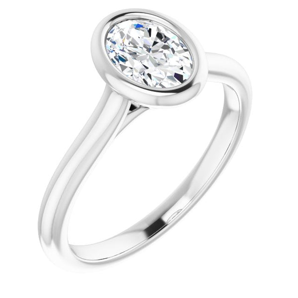 14K White 8x6mm Oval Floral-Inspired Solitaire Engagement Ring Mounting - Moijey Fine Jewelry and Diamonds