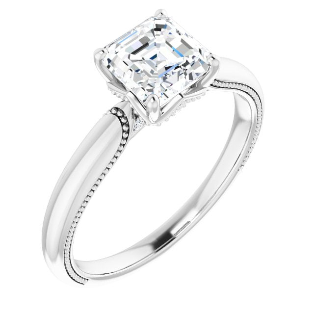 14K White 6mm Asscher Engagement Ring Mounting