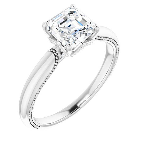 14K White 6mm Asscher Engagement Ring Mounting - Moijey Fine Jewelry and Diamonds