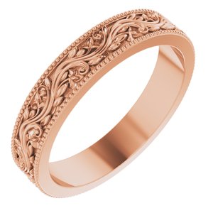 14K Rose 4 mm Sculptural Milgrain Band Size 7