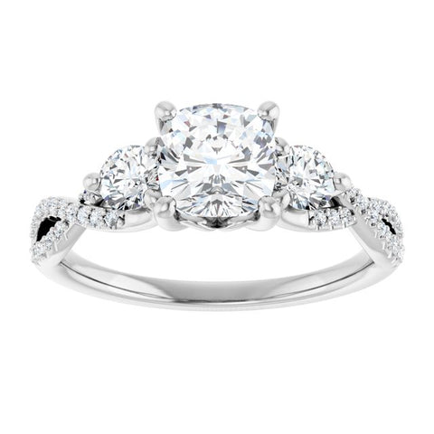 Three-Stone Infinity-Inspired Cushion Engagement Ring Mounting - Moijey Fine Jewelry and Diamonds