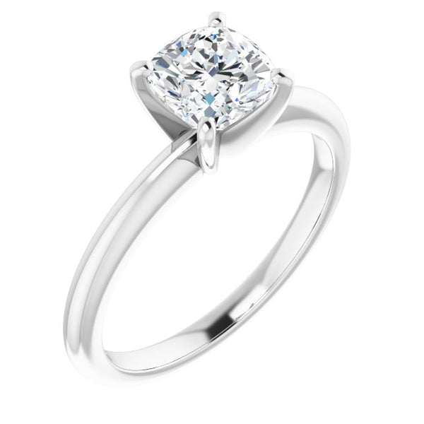 14K White 6x6mm Cushion Solitaire Engagement Ring Mounting - Moijey Fine Jewelry and Diamonds