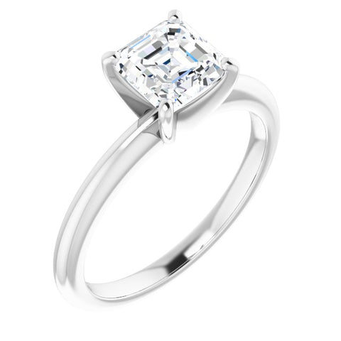 14K White 6x6mm Asscher Solitaire Engagement Ring Mounting - Moijey Fine Jewelry and Diamonds