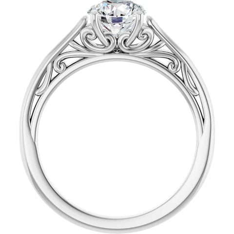 14K White 6.5mm Round Engagement Ring Mounting