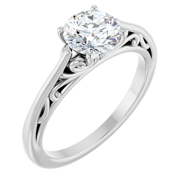 14K White 6.5mm Round Engagement Ring Mounting