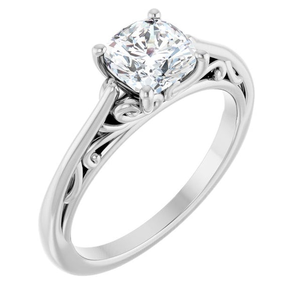 14K White 6x6mm Cushion Solitaire Engagement Ring Mounting - Moijey Fine Jewelry and Diamonds