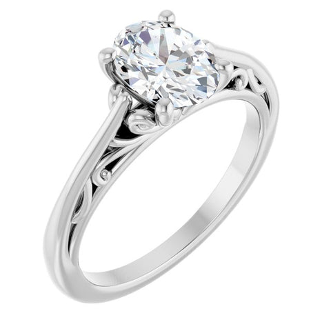 14K White 8x6mm Oval Solitaire Engagement Ring Mounting - Moijey Fine Jewelry and Diamonds