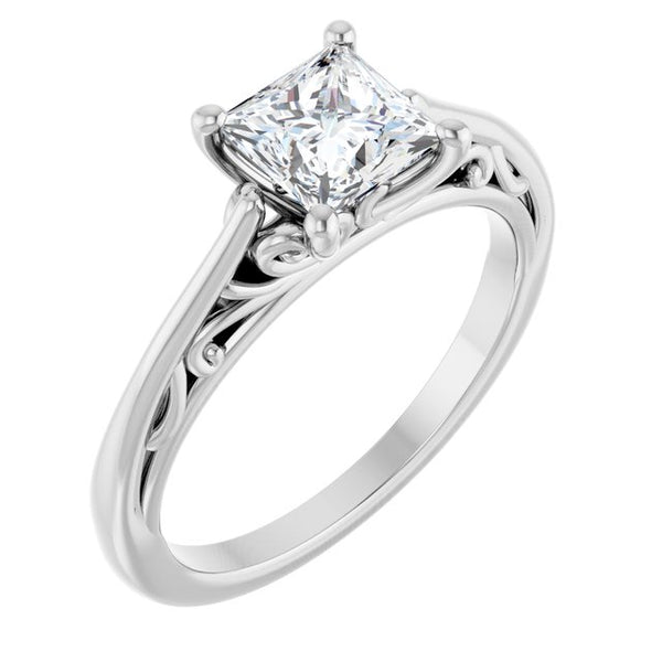 14K White 5.5mm Square Solitaire Engagement Ring Mounting - Moijey Fine Jewelry and Diamonds