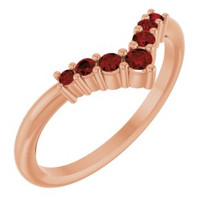 14K Rose Natural Mozambique Garnet Graduated V Ring