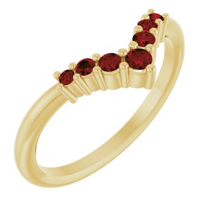 14K Yellow Natural Mozambique Garnet Graduated V Ring