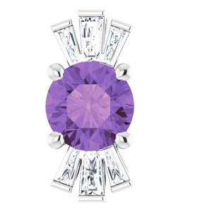 14K White Natural Amethyst & 1/6 CTW Natural Diamond Pendant