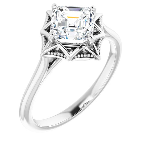 14K White 6x6mm Asscher Ring Mounting - Moijey Fine Jewelry and Diamonds