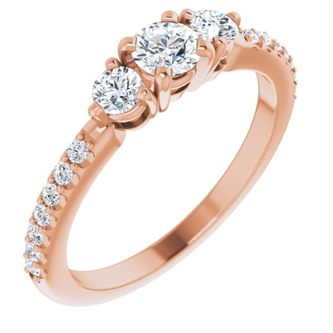 4K Rose 4.1mm Round 1/3 CTW Diamond 3-Stone Engagement Ring - Moijey Fine Jewelry and Diamonds