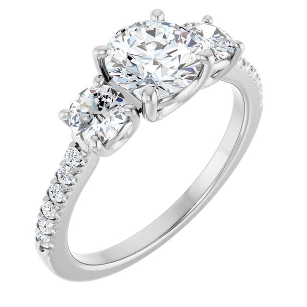 French-Set Three-Stone Round Engagement Ring Setting