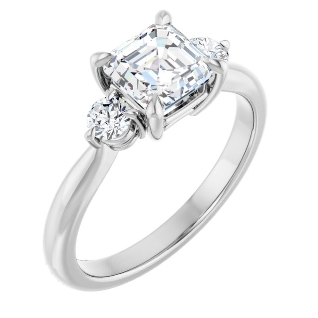 14K White 6mm Asscher Engagement Ring Mounting