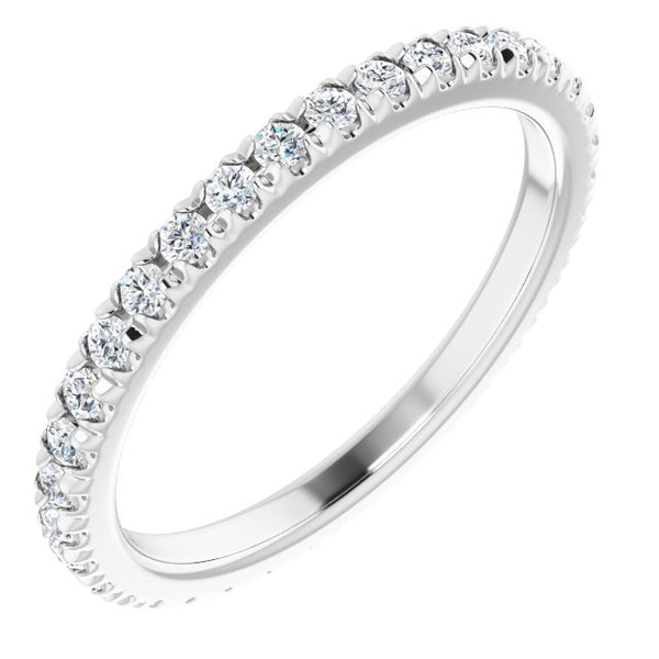 14K White Round Eternity Wedding Band