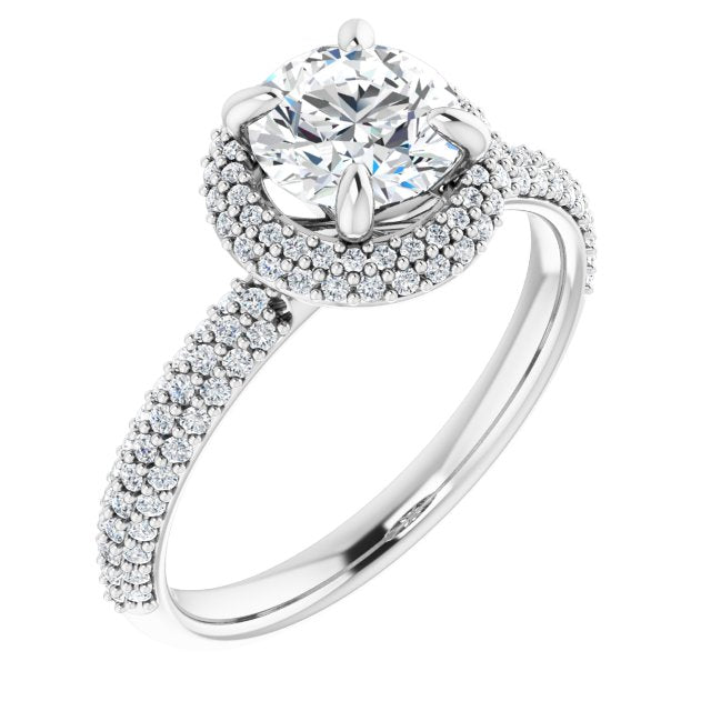 Dramatic Pave Halo Engagement Ring