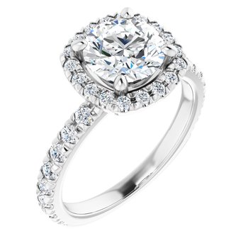 14K White Halo Engagement Ring with 2 CT Lab-grown Cushion Diamond
