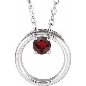 Sterling Silver Natural Mozambique Garnet Circle 16-18" Necklace