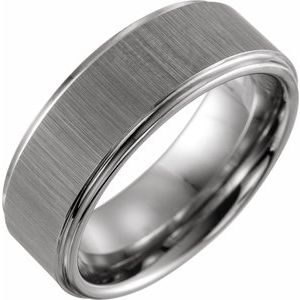 Tungsten 8 mm Tungsten Flat Stepped Edge Stone Band Size 10