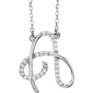 14K White 1/10 CTW Natural Diamond Initials (A-Z) 16" Necklace