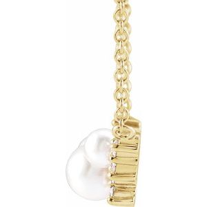 14K Yellow Cultured White Akoya Pearl & .08 CTW Natural Diamond 16" Necklace