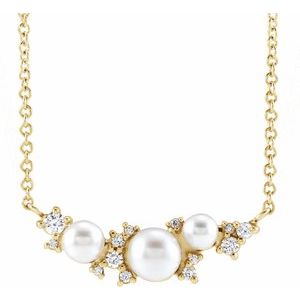 14K Yellow Cultured White Akoya Pearl & .08 CTW Natural Diamond 16" Necklace