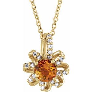 Diamond and Citrine Halo-Style 16-18" Necklace