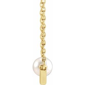 14K Yellow Cultured White Akoya Pearl V 18" Necklace