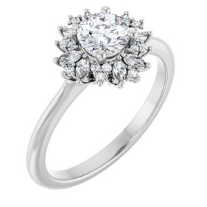 Petal Halo Round Engagement Ring Mounting