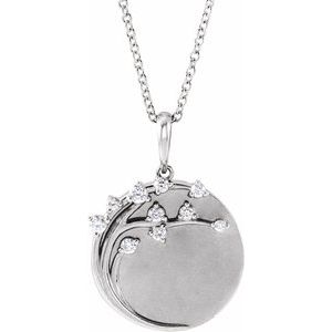 Sterling Silver 1/8 CTW Natural Diamond Engravable Family Tree 16-18" Necklace